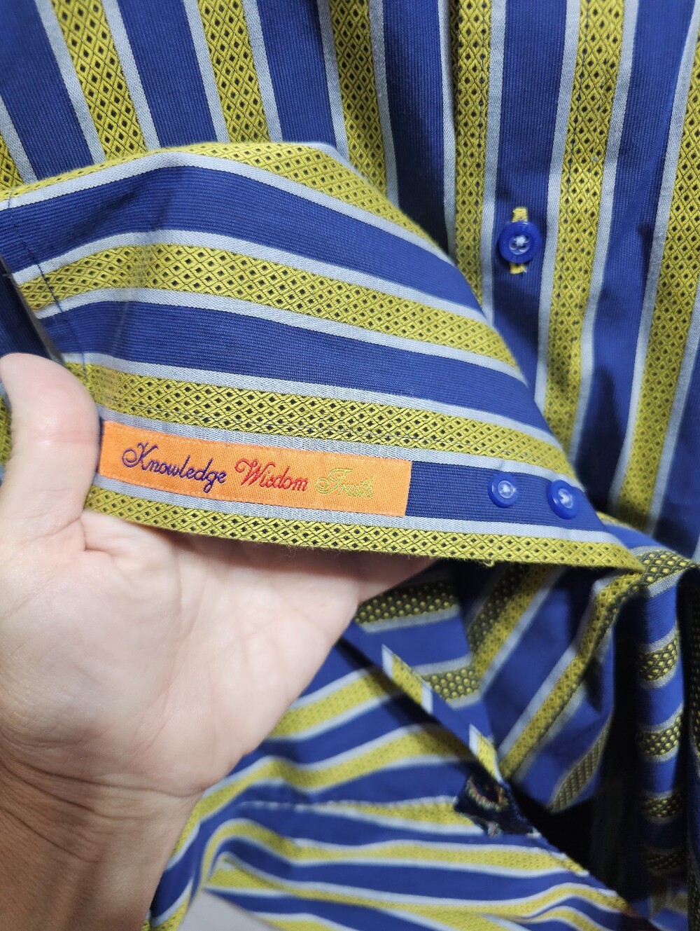 Robert Graham Men's Blue Chartreuse Striped Long-Sleeve Button-Up Shirt Size 2XL - Picture 10 of 12